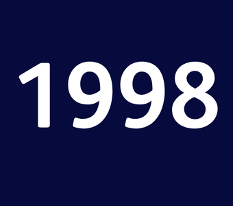 The year &ldquo;1998&rdquo; displayed in white text on a dark blue background.