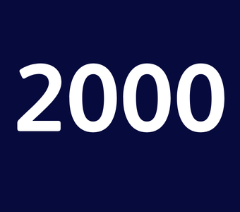 The year &ldquo;2000&rdquo; displayed in white text on a dark blue background.