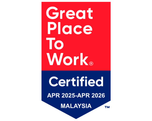 Great Place to Work Certified badge for Malaysia displaying a red and blue shield design with the text ‘Great Place To Work’ and certification dates April 2025 to April 2026.