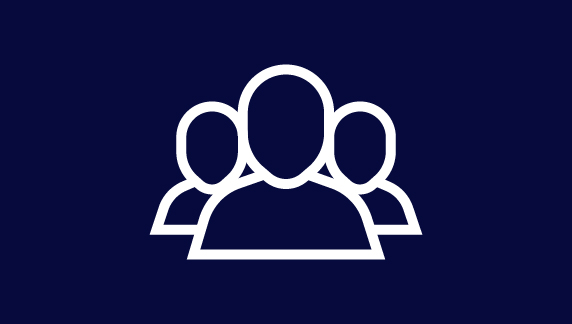 White outline icon of three people, with one larger figure in front and two behind, symbolizing a team, community, or group connection.