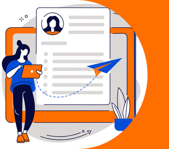 Illustration of a person reviewing a digital profile on a screen