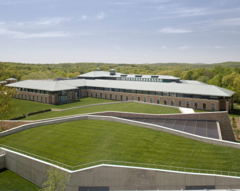 Skyline view of BD's Greater China Training & Innovation Center at dusk