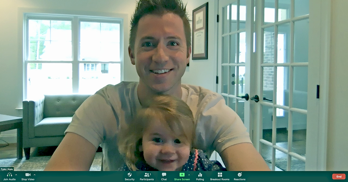 Dads working from home for Capital One with kids