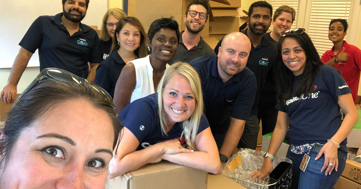 Capital One associates volunteering at the Frederick Rescue Mission in the food distribution center