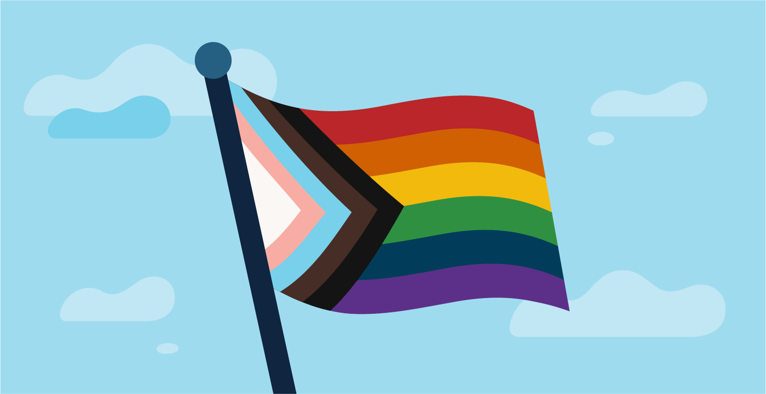 An illustration of an LGBTQ+ flag representing Capital One