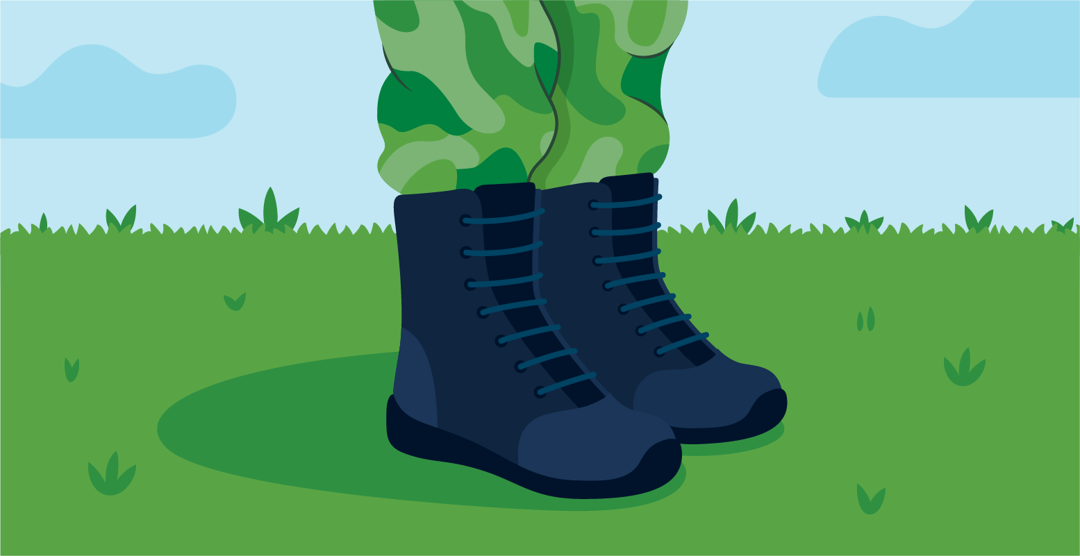 An illustration of military boots and the bottom of a military uniform, representing Capital One
