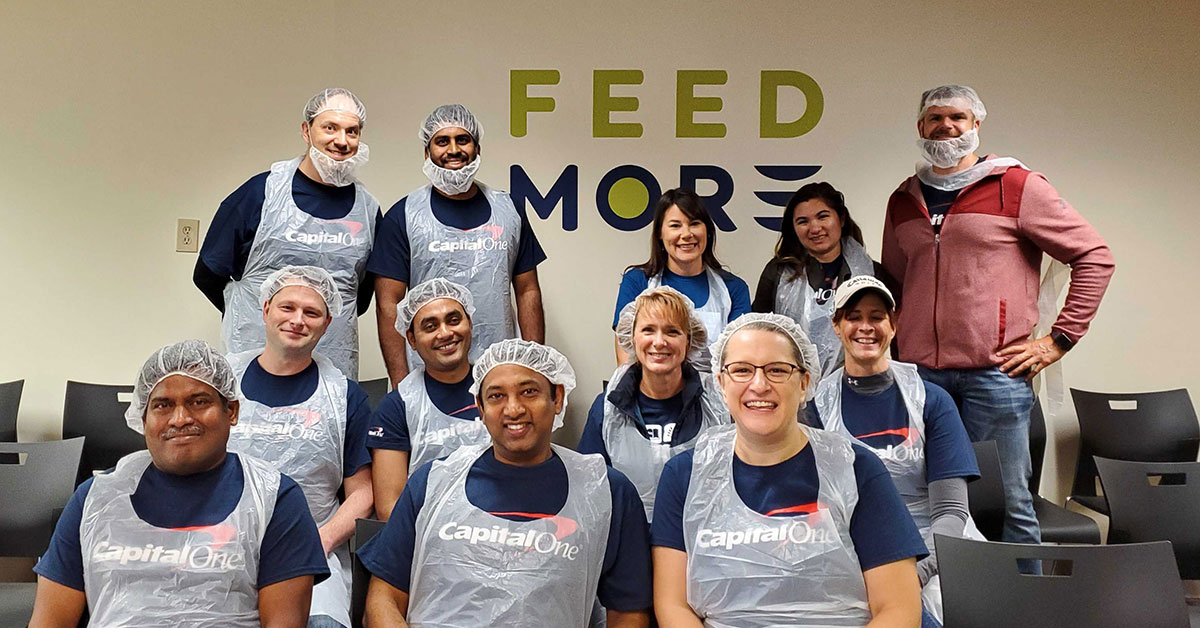 Capital One associates volunteering at Feed More food bank