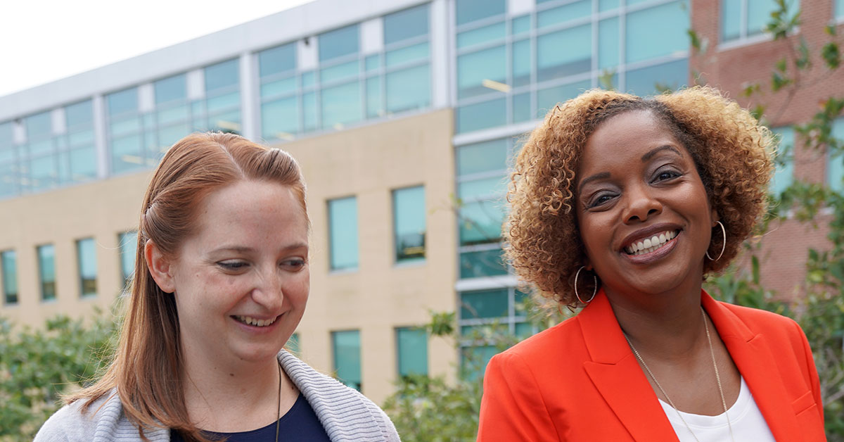 shavonne gordon with another woman outside an office building