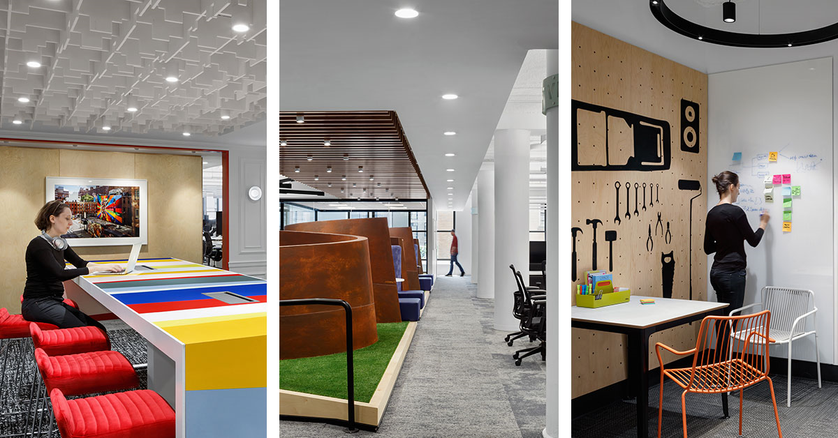 capital one new york office interior shots showcasing work spaces