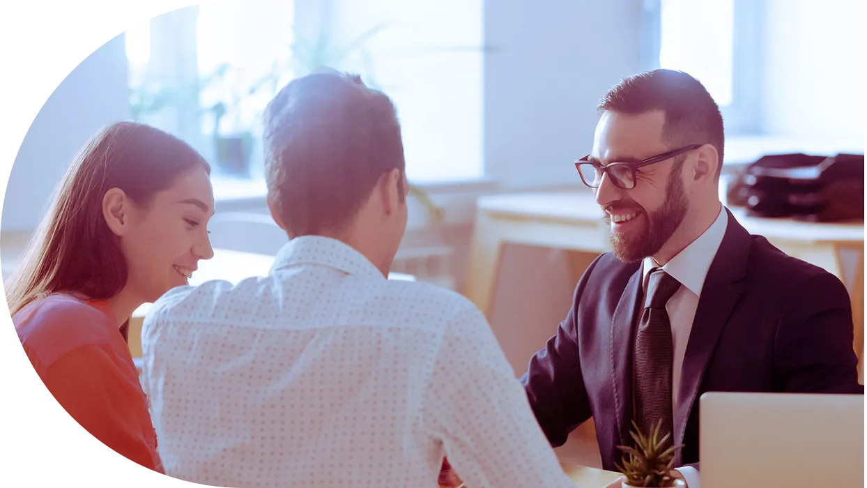 People talking with banker