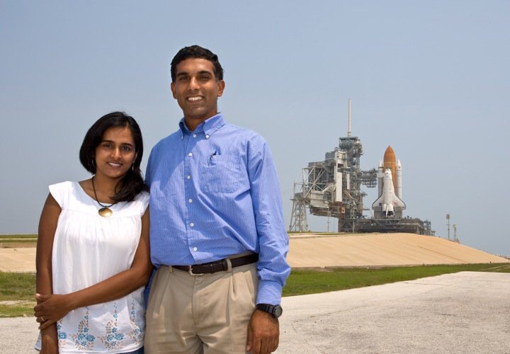 Suba Iyer with her husband, Hari, at Kennedy Space Center.