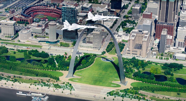 Jets flying over STL arch