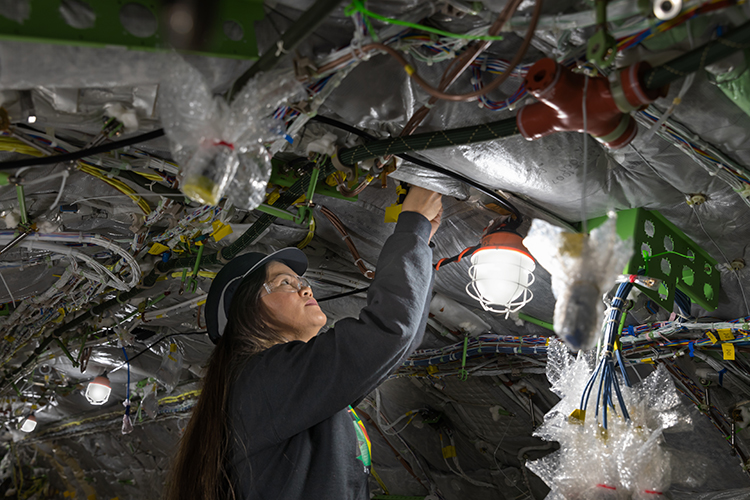 Employee working in fuselage