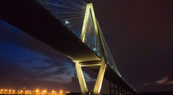 Charleston bridge at night