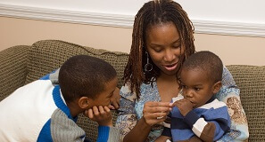 woman and 2 children