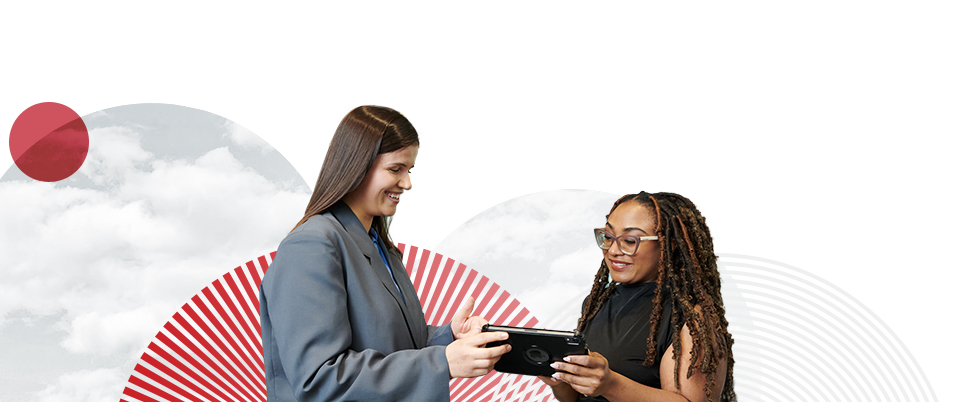 Male and female employee reviewing products