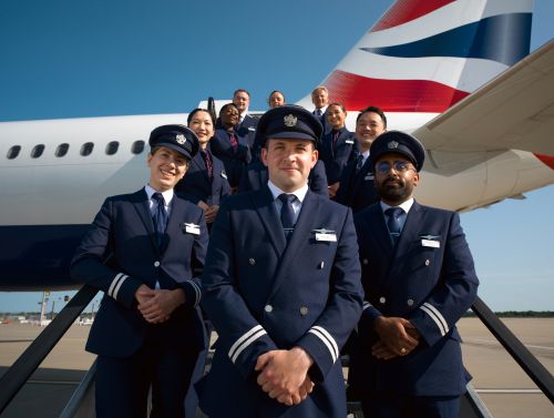 British Airways pilots near aircraft