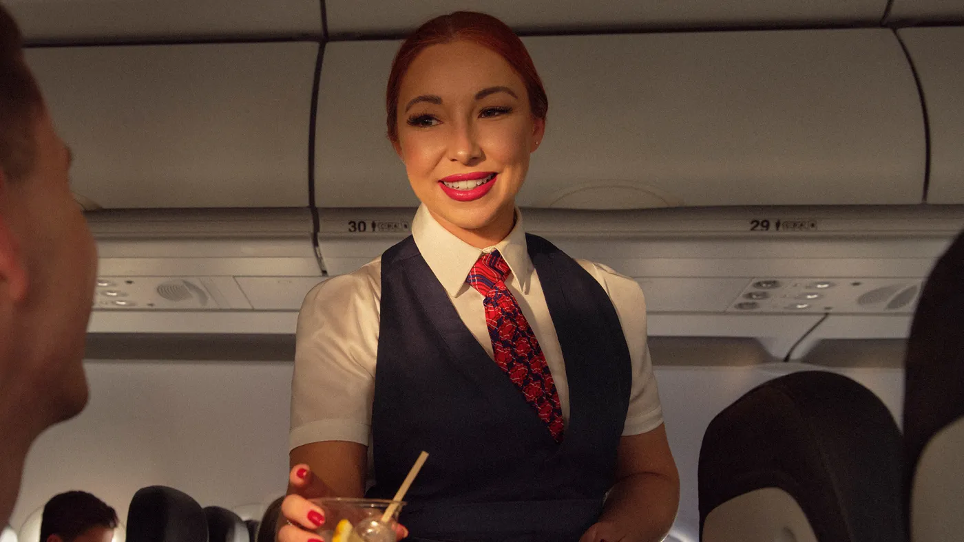 Cabin crew member on the phone