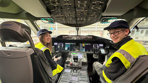 Cabin crew member on the phone
