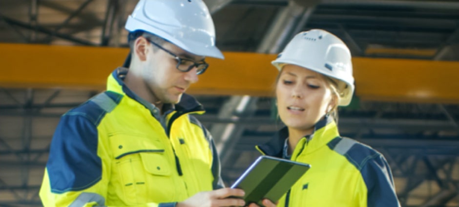 Two workers on a building site