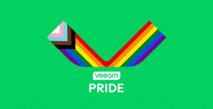 Veeam Pride logo with rainbow V on green background