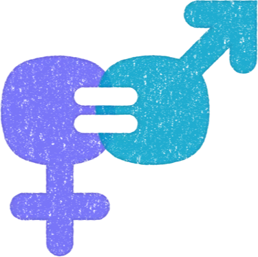 Illustration of overlapping male and female symbols with an equal sign in the center