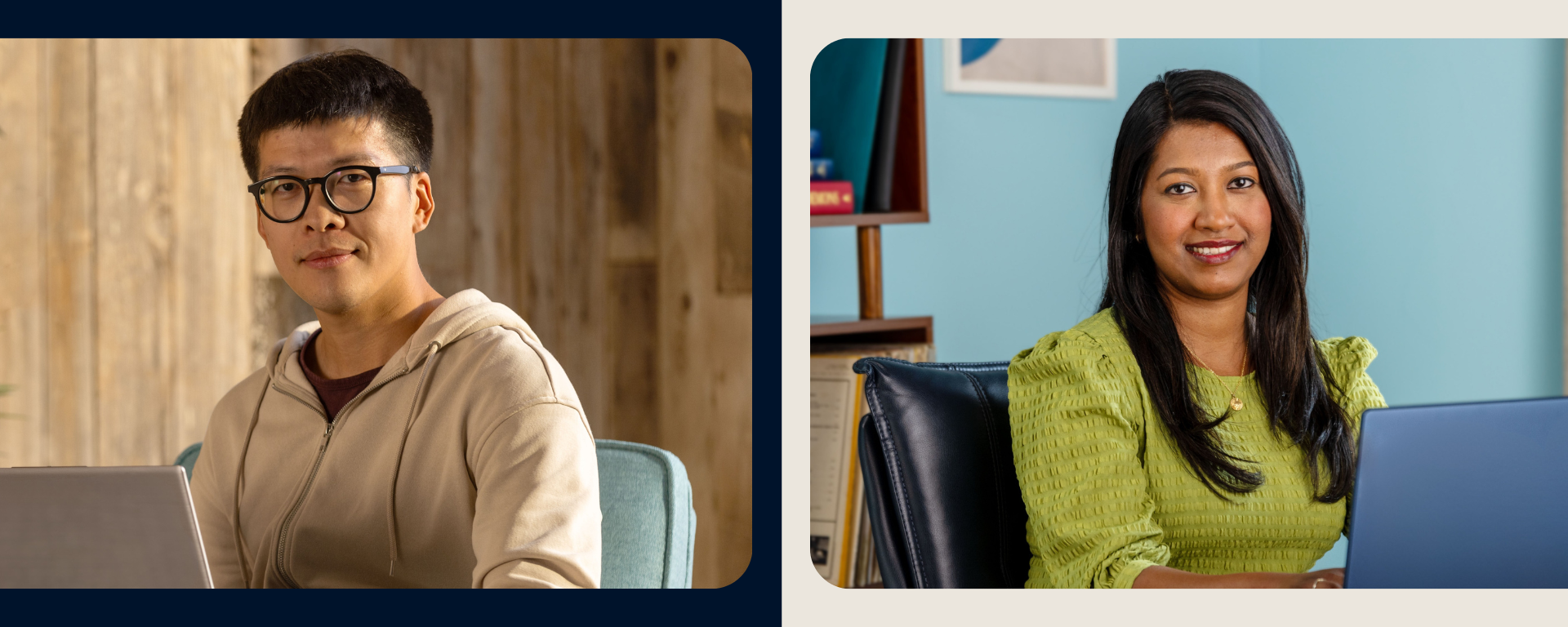 Two Capital One associates on their laptops