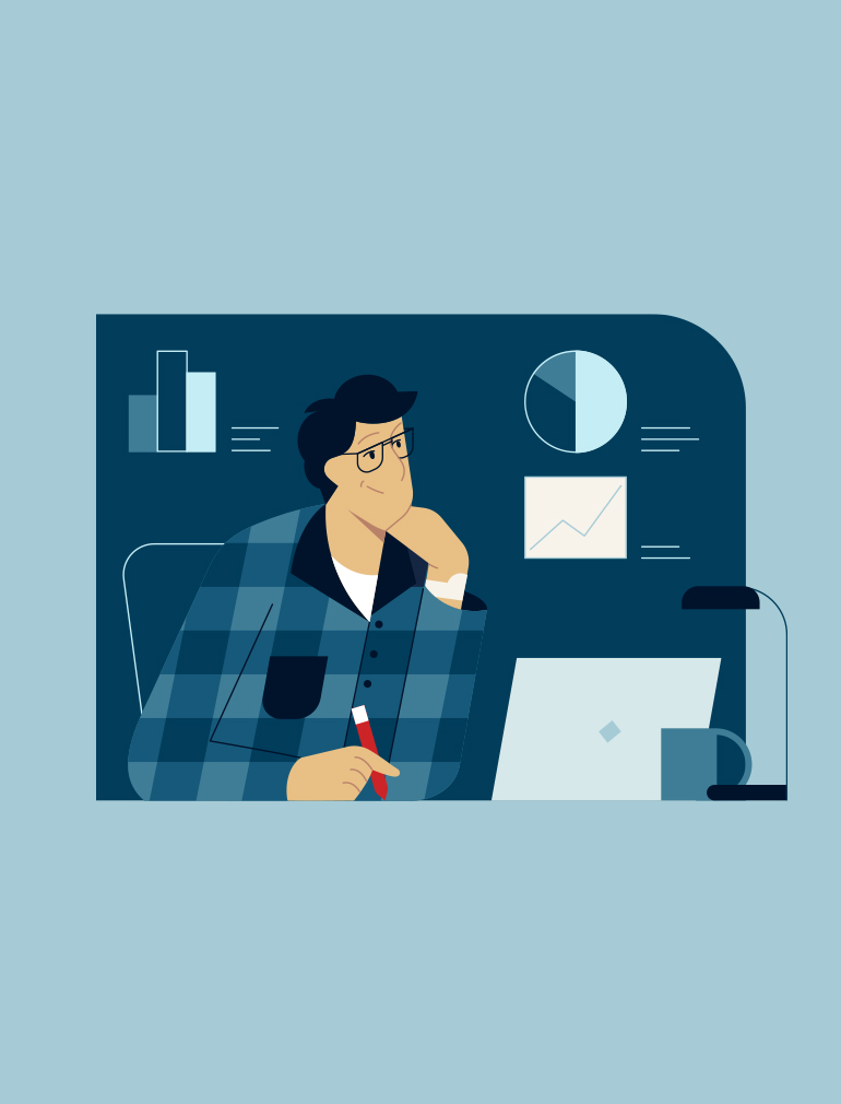 Illustration of associate at his desk