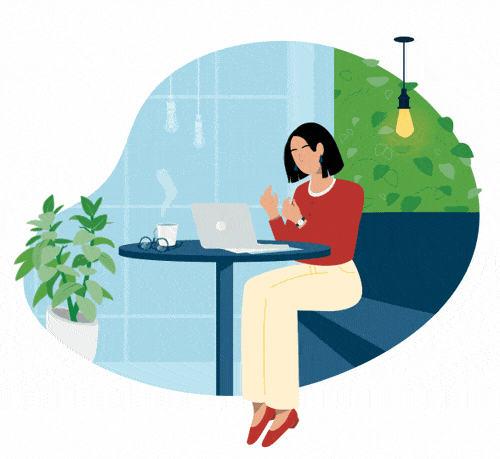 Illustration of a woman conducting a virtual interview on a laptop