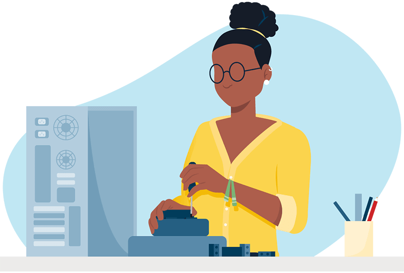 Illustration: Woman repairing computer hardware