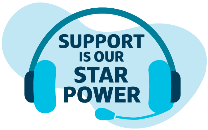 an illustration of headphones with the text "Support is our star power"