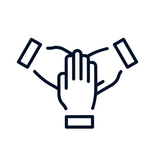 Icon of three hands atop one another in a huddle