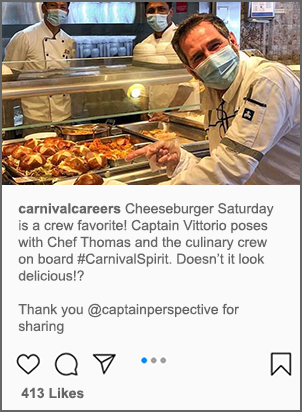 A post on Carnival's Facebook page of cheeseburger saturday'