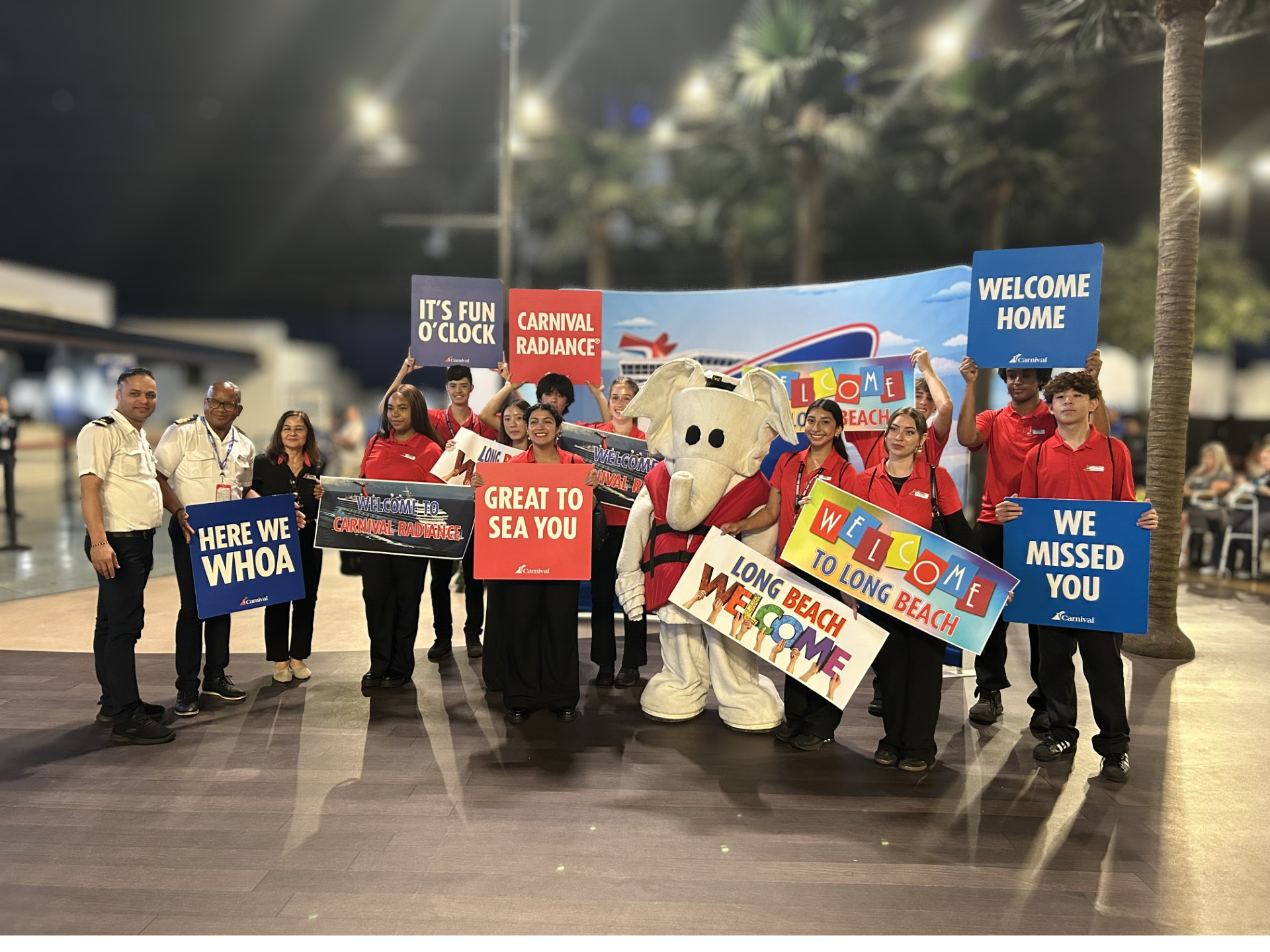Carnival Cruise Ship on water in front of Miami Skyline