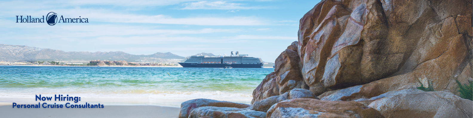 Two people having a conversation in front of Carnival Cruise pictures.