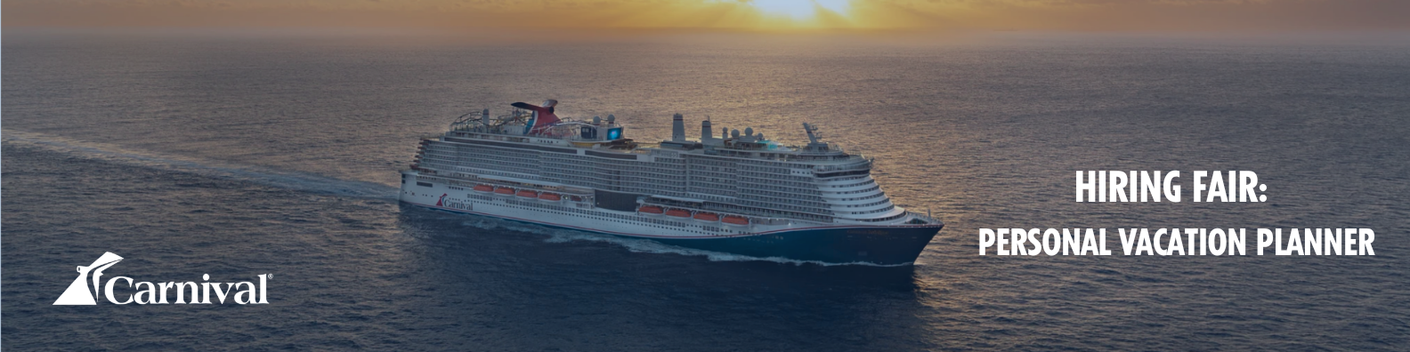 Two people having a conversation in front of Carnival Cruise pictures.