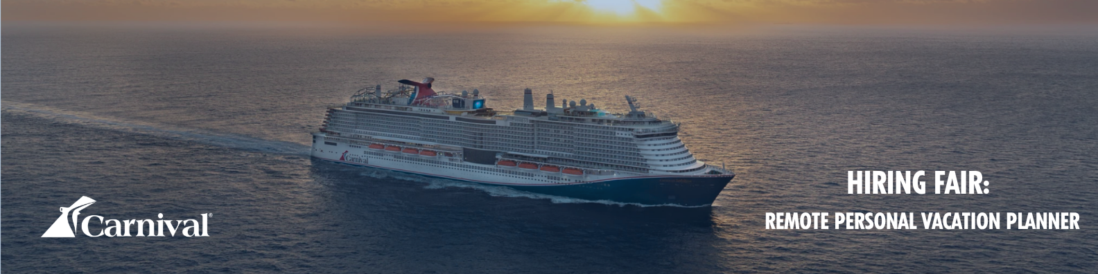 Two people having a conversation in front of Carnival Cruise pictures.