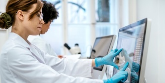 Medical professional with a touch screen computer 