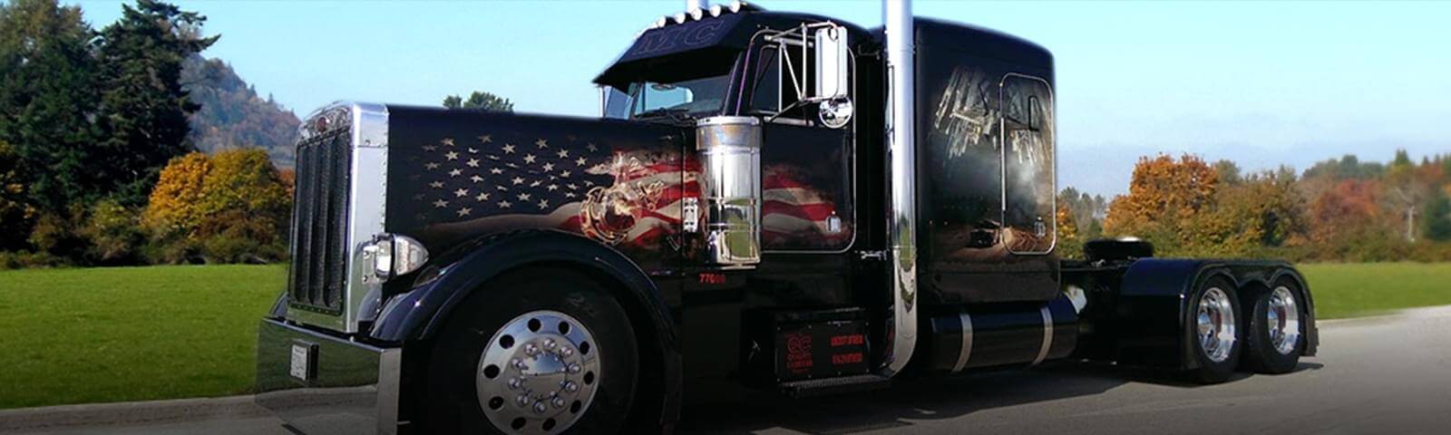 Truck with american flag on the side