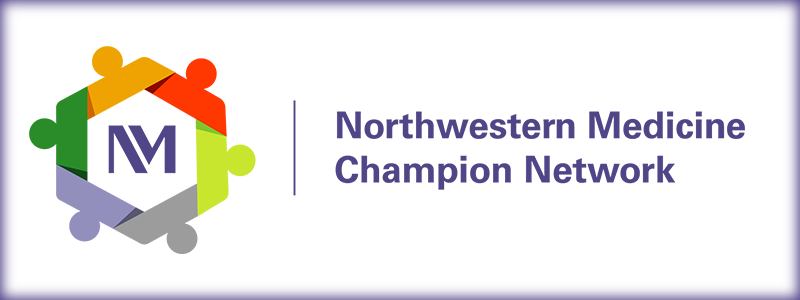 The Northwestern Medicine Champion Network logo. It contains a configuration of multicolor puzzle pieces surrounding the Northwestern Medicine brand logo. 