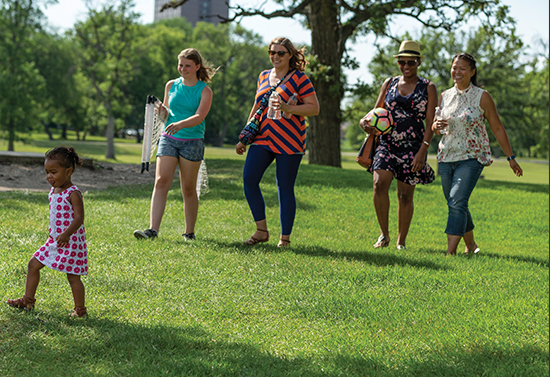 People walking in park