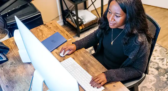 A student working at a computer