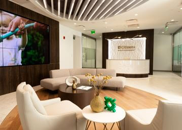 Interior of a modern looking wealth management center