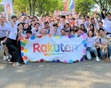 Rakuten sign at a parade