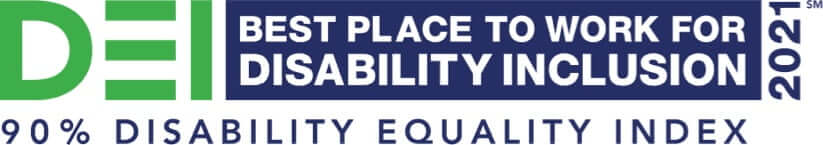 DEI Best Place to Work for Disability Inclusion 2021. 90% Disability Equality Index.