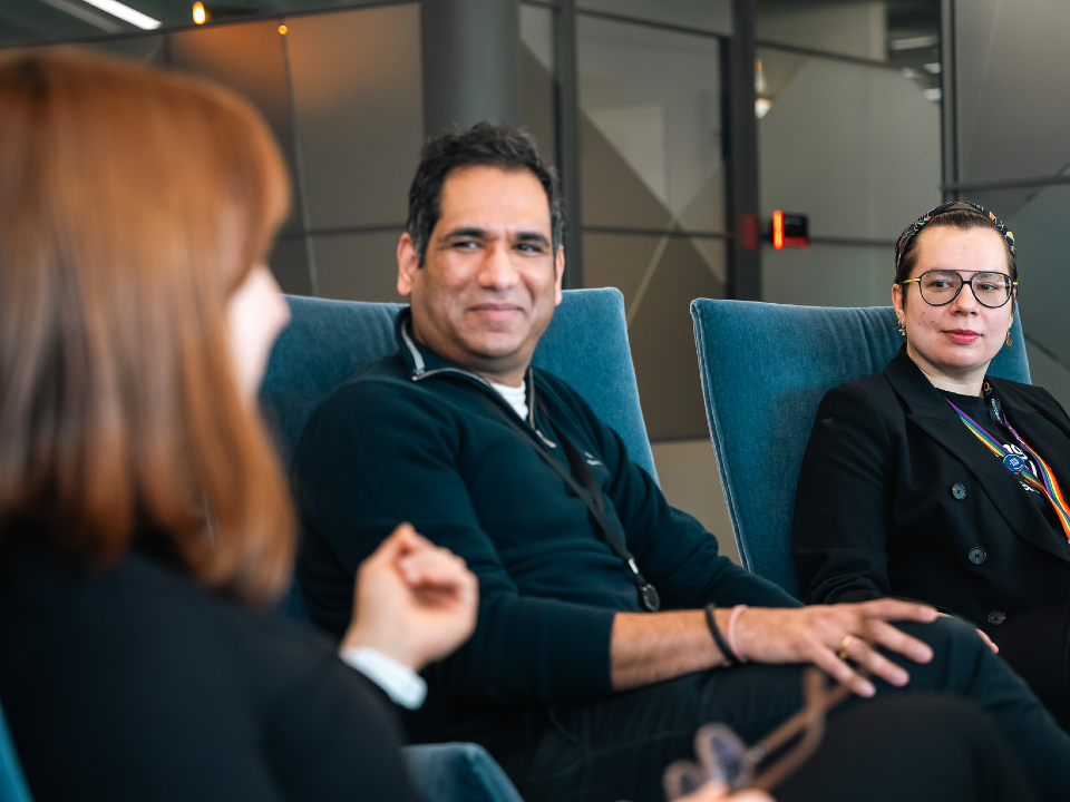 Colleagues participating in a workplace discussion