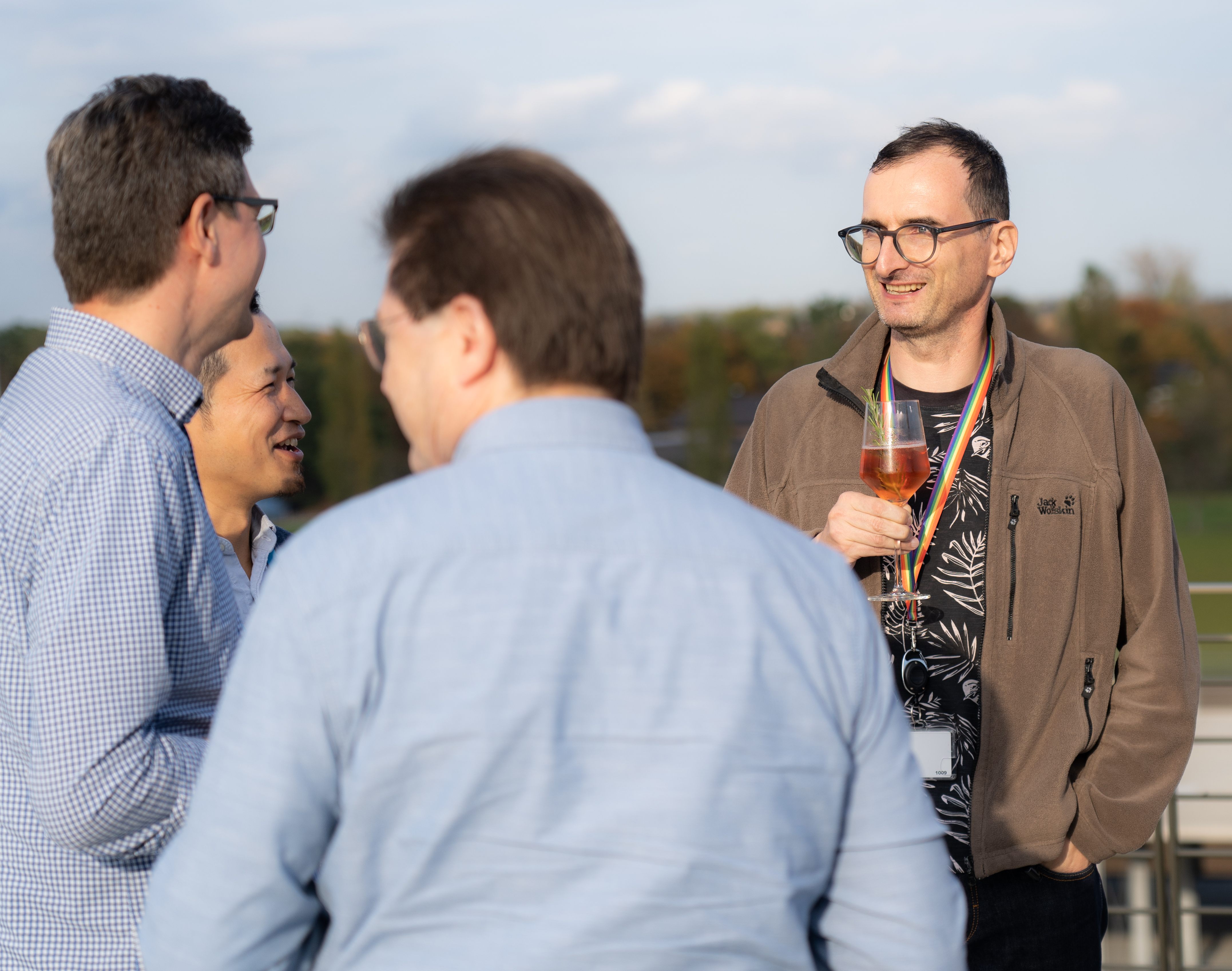 Bright lounge with tables and plants