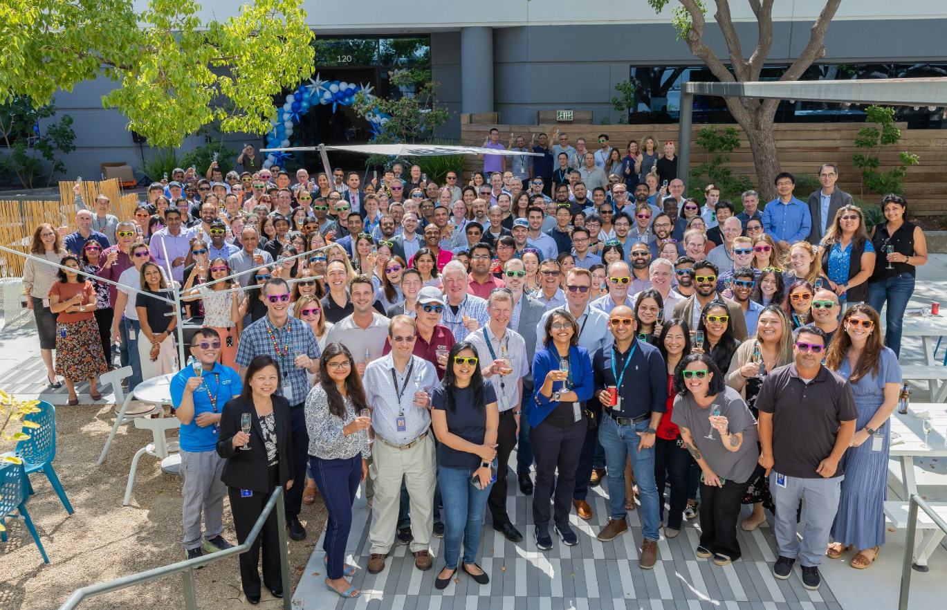 Group of people gathered in front of a building