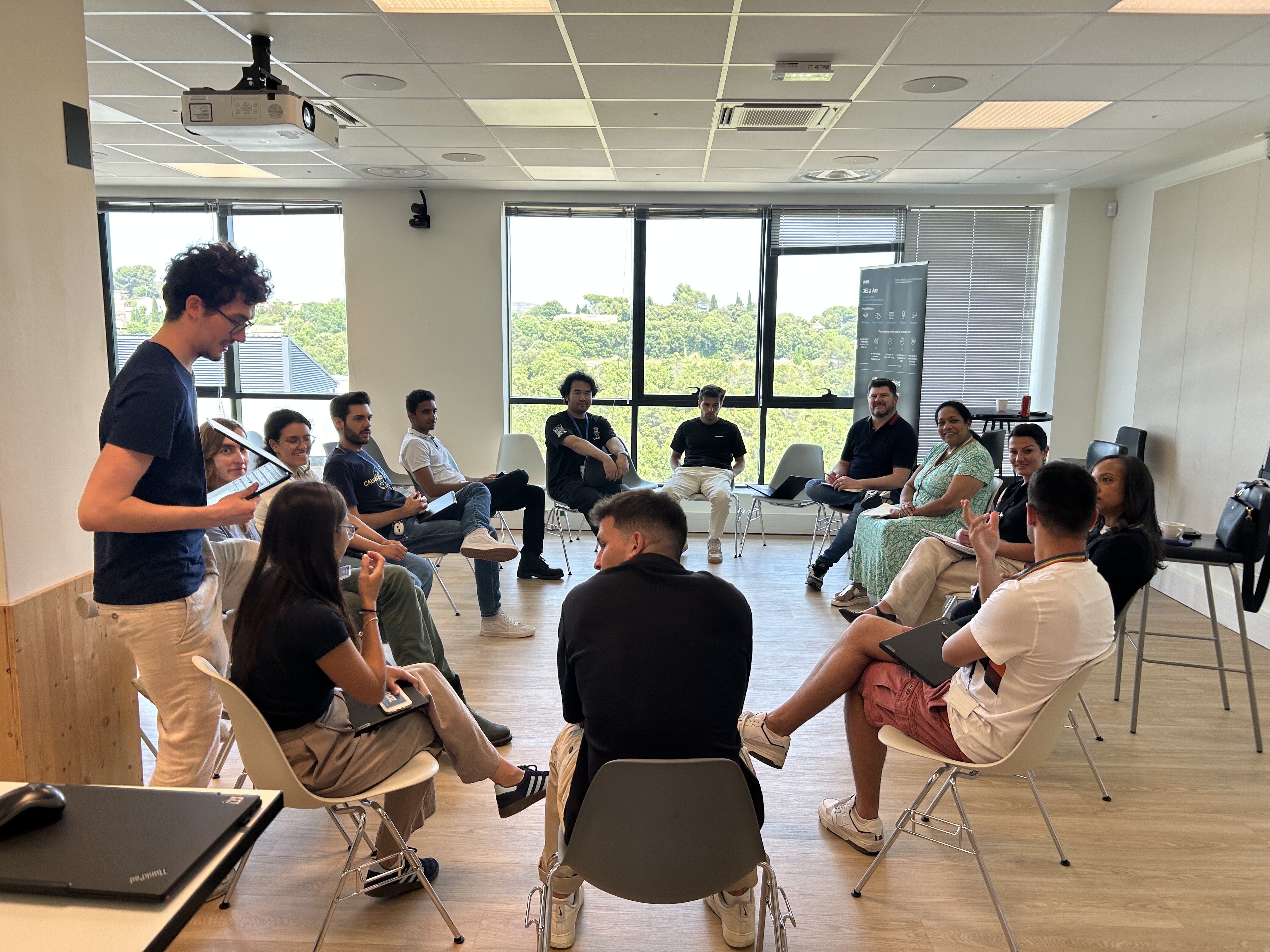 Orange balloons with Arm logo
