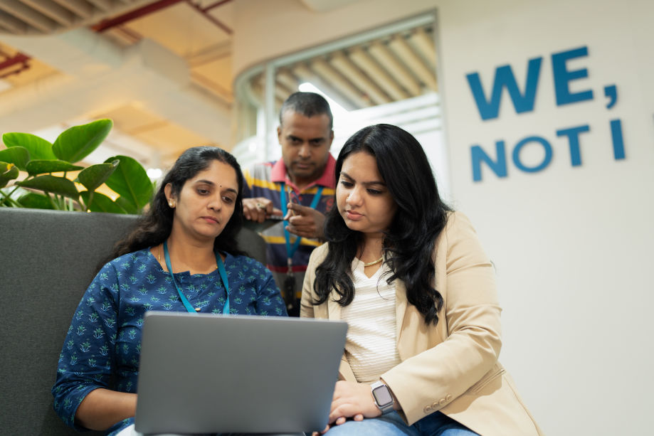 Team discussion in modern office